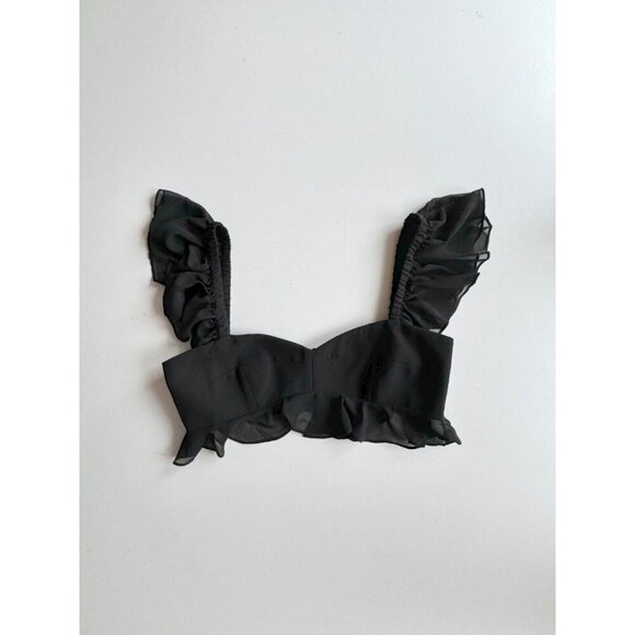 NWOT AMANDA UPRICHARD Aaliyah Black Chiffon Ruffle Cropped Bustier Top, Size M - Picture 4 of 9
